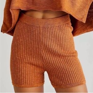 Free People Beach Burnt Orange Ribbed Biker Shorts Small